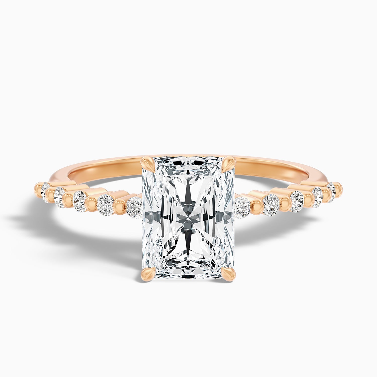 Willy 3.5 Carat Radiant With Side Stone Hidden Halo Moissanite Diamond Ring in 10k Rose Gold