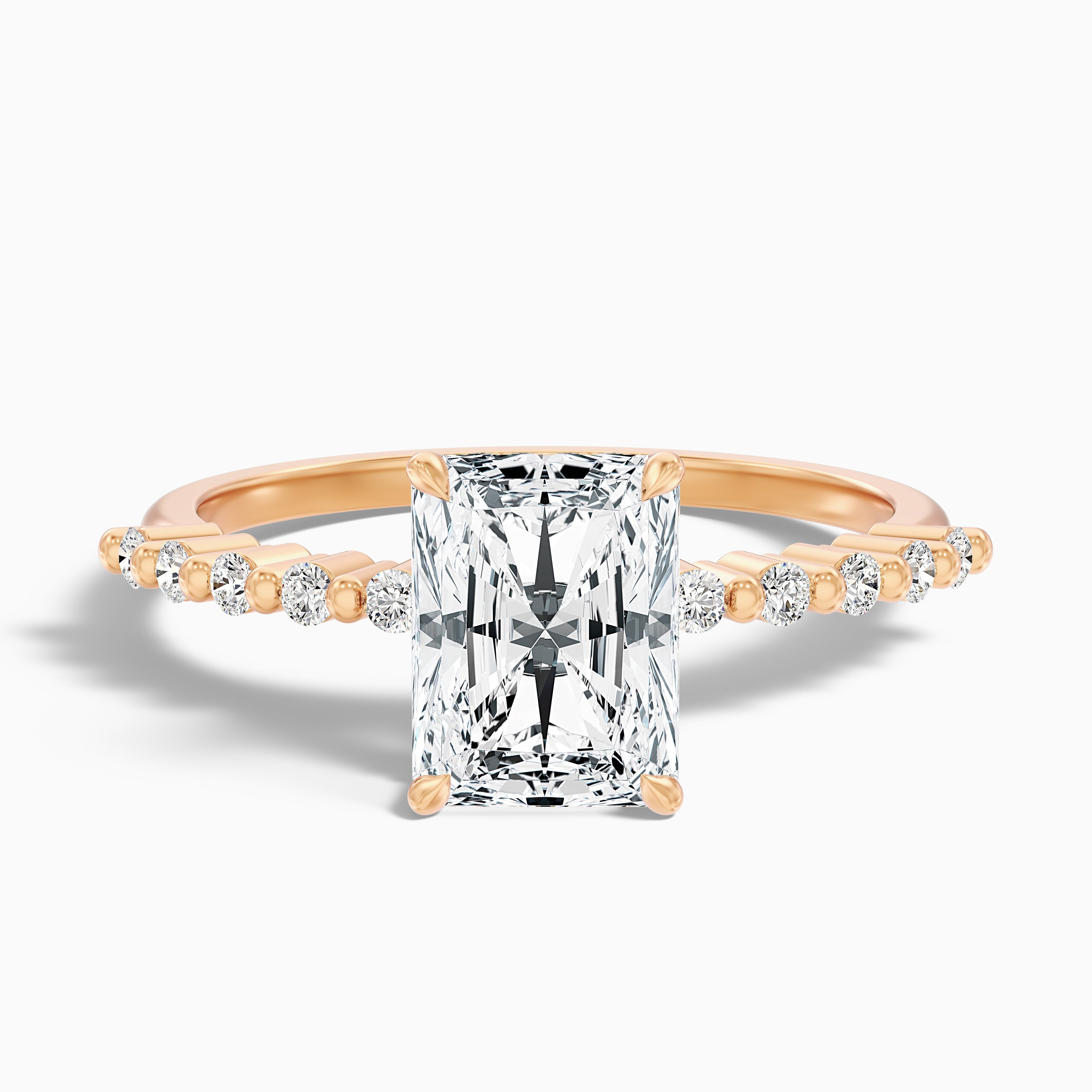Willy 2.5 Carat Radiant With Side Stone Hidden Halo Moissanite Diamond Ring in 10k Yellow Gold