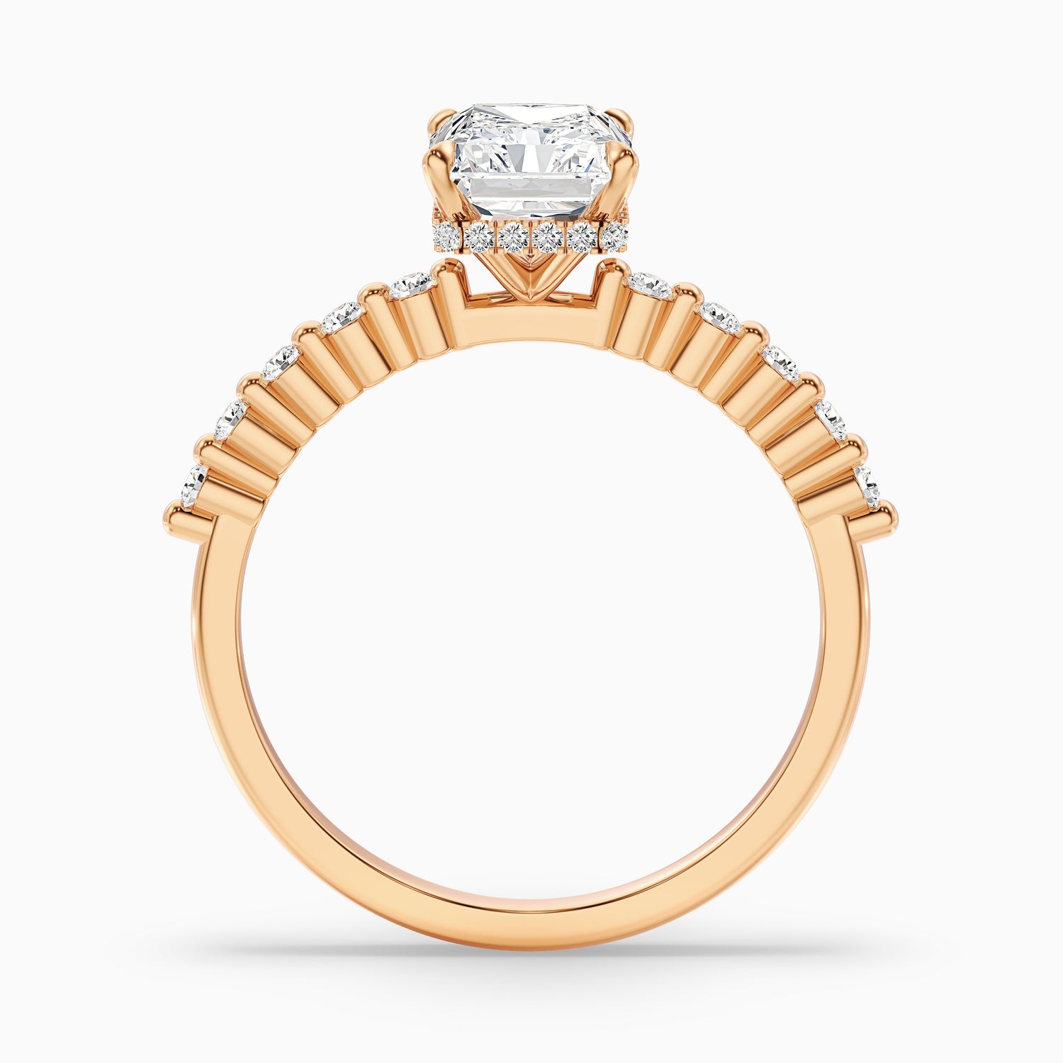 Arlen 3.5 Carat Radiant With Side Stone Hidden Halo Lab Grown Diamond Ring in 10k Rose Gold