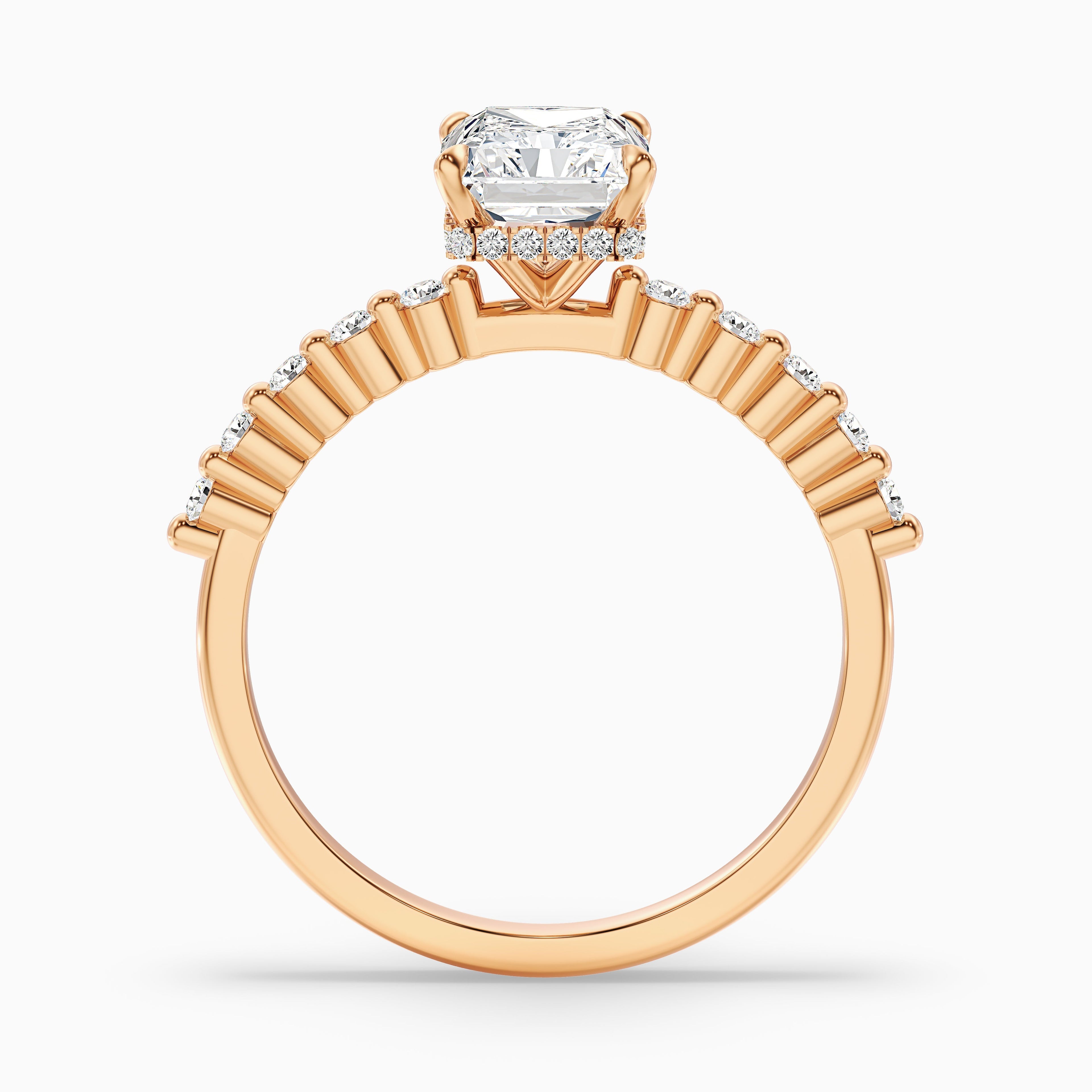 Willy 2.5 Carat Radiant With Side Stone Hidden Halo Moissanite Diamond Ring in 18k White Gold