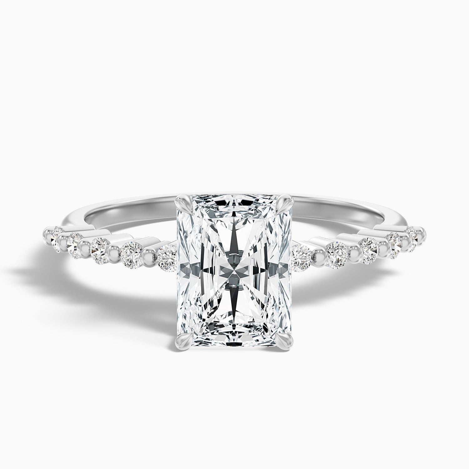 Willy 2 Carat Radiant With Side Stone Hidden Halo Moissanite Diamond Ring in 10k Rose Gold