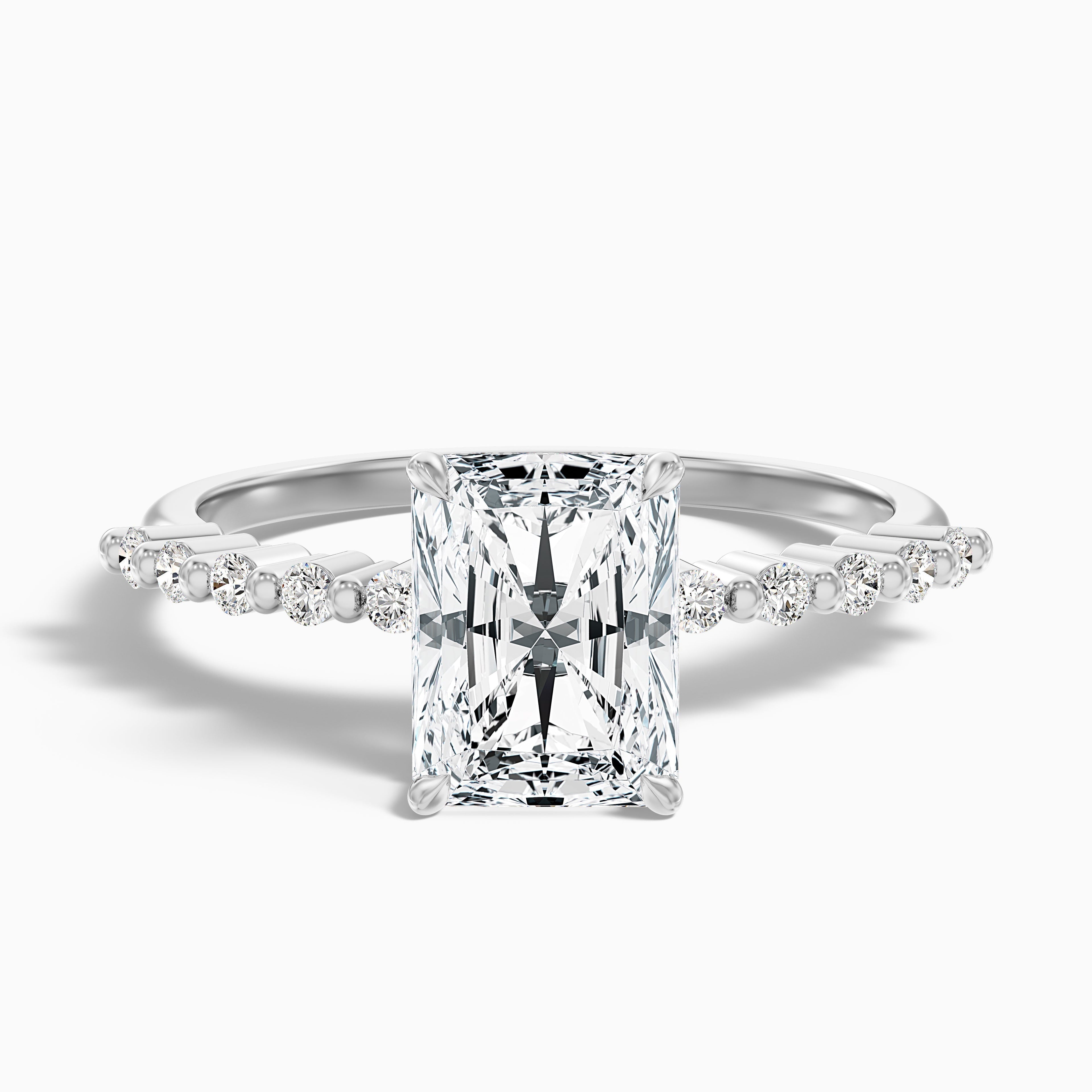 Willy 3 Carat Radiant With Side Stone Hidden Halo Moissanite Diamond Ring in 18k Yellow Gold