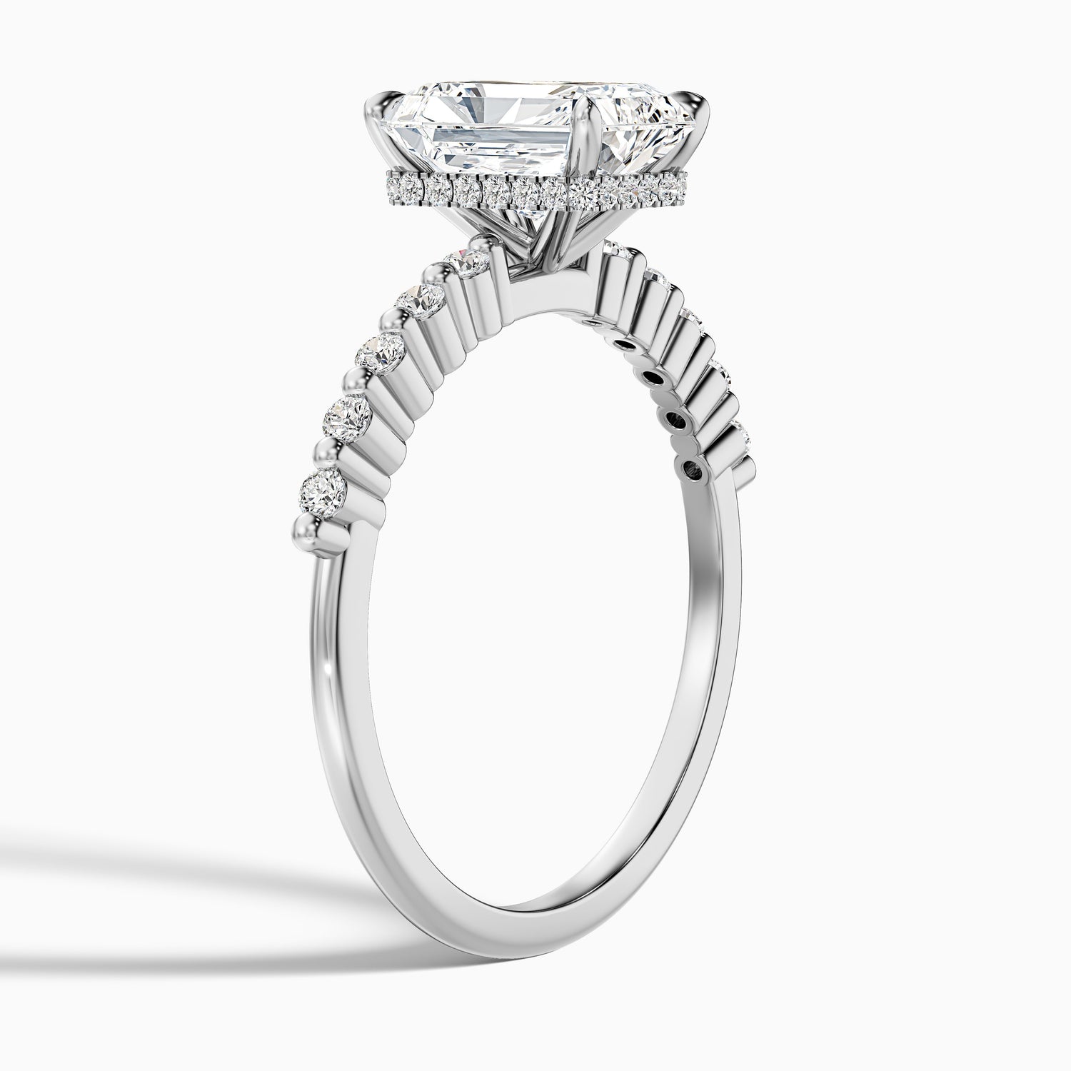 Arlen 1 Carat Radiant With Side Stone Hidden Halo Lab Grown Diamond Ring in 10k Yellow Gold