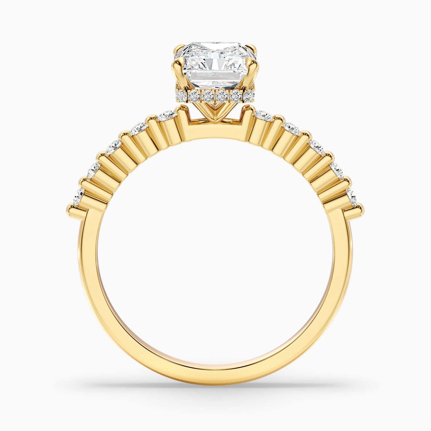 Willy 3.5 Carat Radiant With Side Stone Hidden Halo Moissanite Diamond Ring in 18k Rose Gold