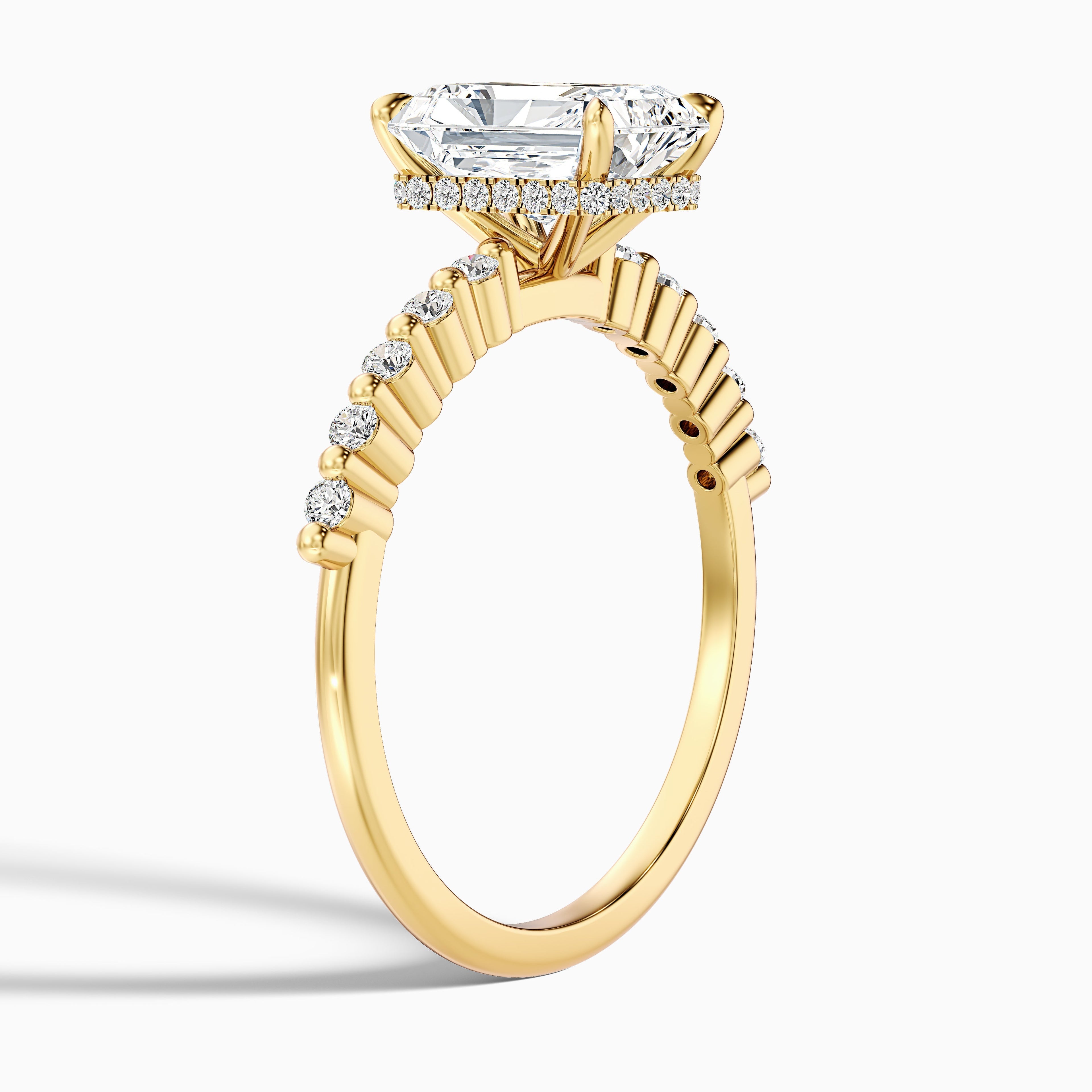 Willy 2 Carat Radiant With Side Stone Hidden Halo Moissanite Diamond Ring in 14k Rose Gold