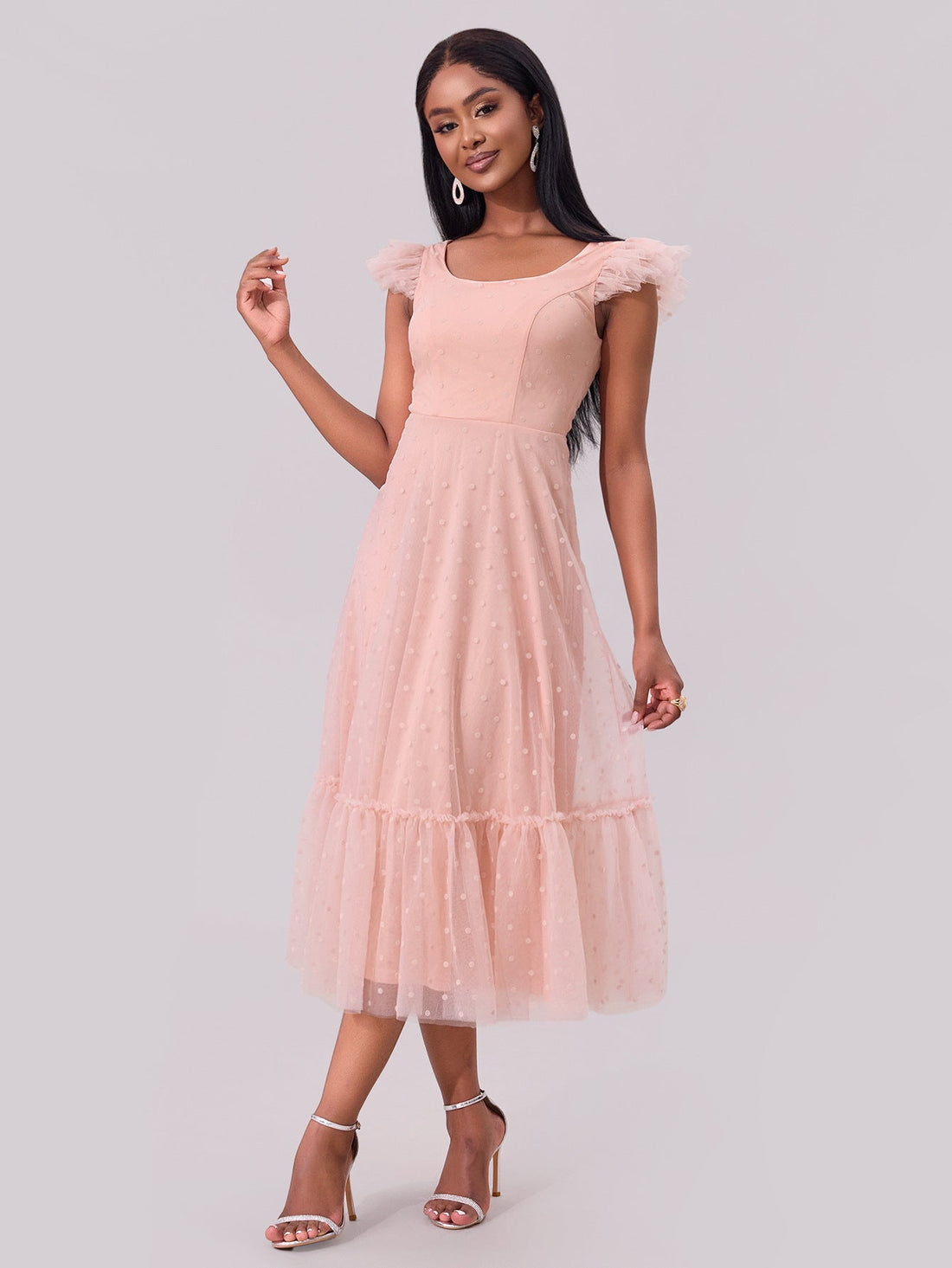 Women Clothing Flying Sleeves Pleating Layered Short Sleeve Large Swing Dress by Ragazza