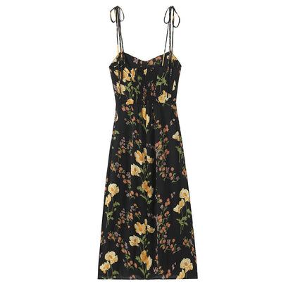 Sexy High Waist Split Floral Slip Dress Summer Tight Waist Slim Mid Length Holiday Dress by Ragazza