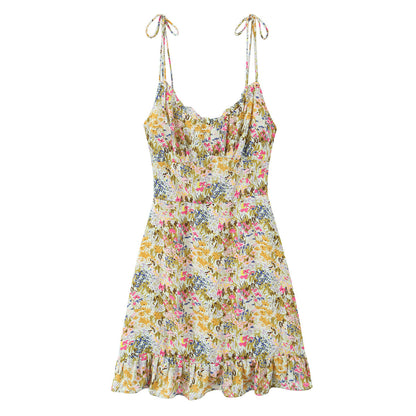 Women Sexy Backless Hip Women Floral Tie Neck Dress  DestGlow