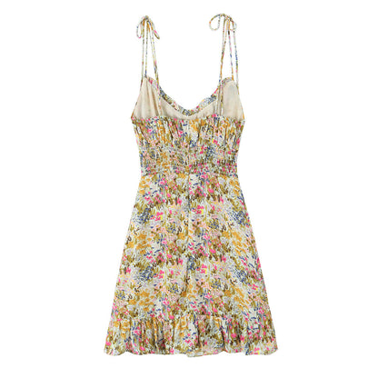 Women Sexy Backless Hip Women Floral Tie Neck Dress  DestGlow