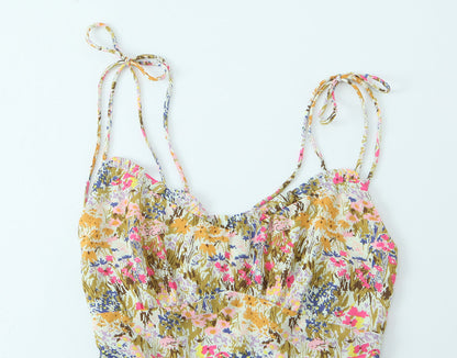 Women Sexy Backless Hip Women Floral Tie Neck Dress  DestGlow