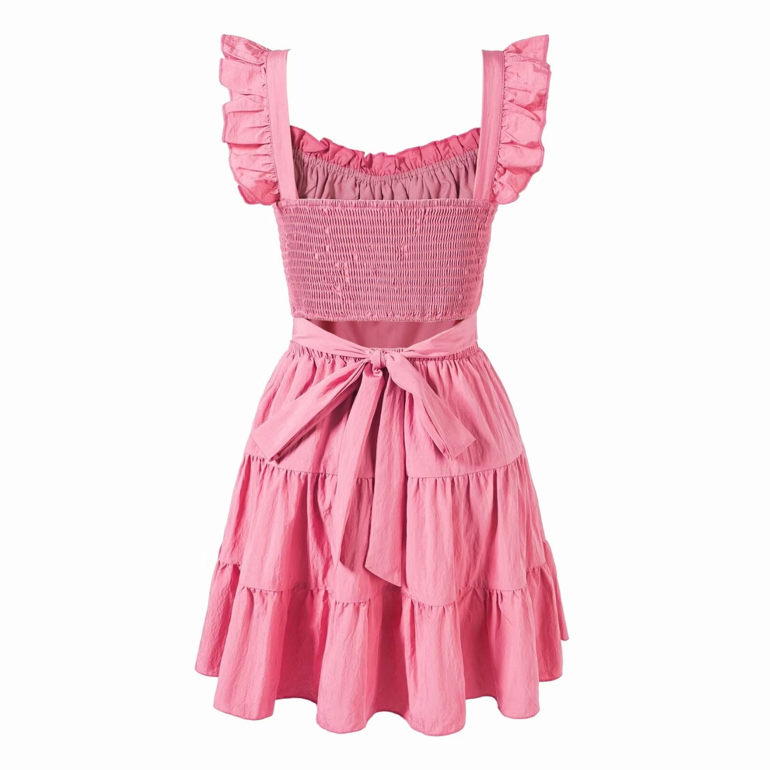Vintage Square Collar Flying Sleeve Pink Dress Summer Elegant Beautiful Waist Tight Dress by Ragazza