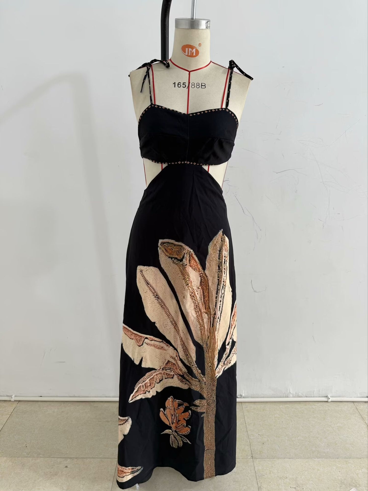 Summer Elegant Dress Backless Cropped Outfit Printed Black Slim Strap Dress by Ragazza