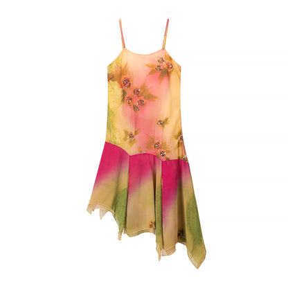 Ruffled Hem Suspender Elegant Embroidered Floral Summer Dress by Ragazza