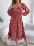Autumn Winter Elegant Floral Square Collar Long Sleeve Waist Trimming Ruffles A line Women Clothing by Ragazza