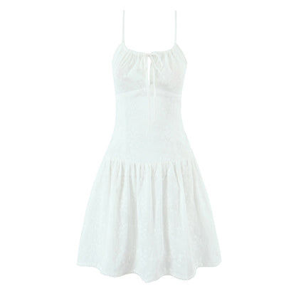 French Retro Square Collar Sexy Embroidery Suspender Sexy Stitching Lace Dress by Ragazza