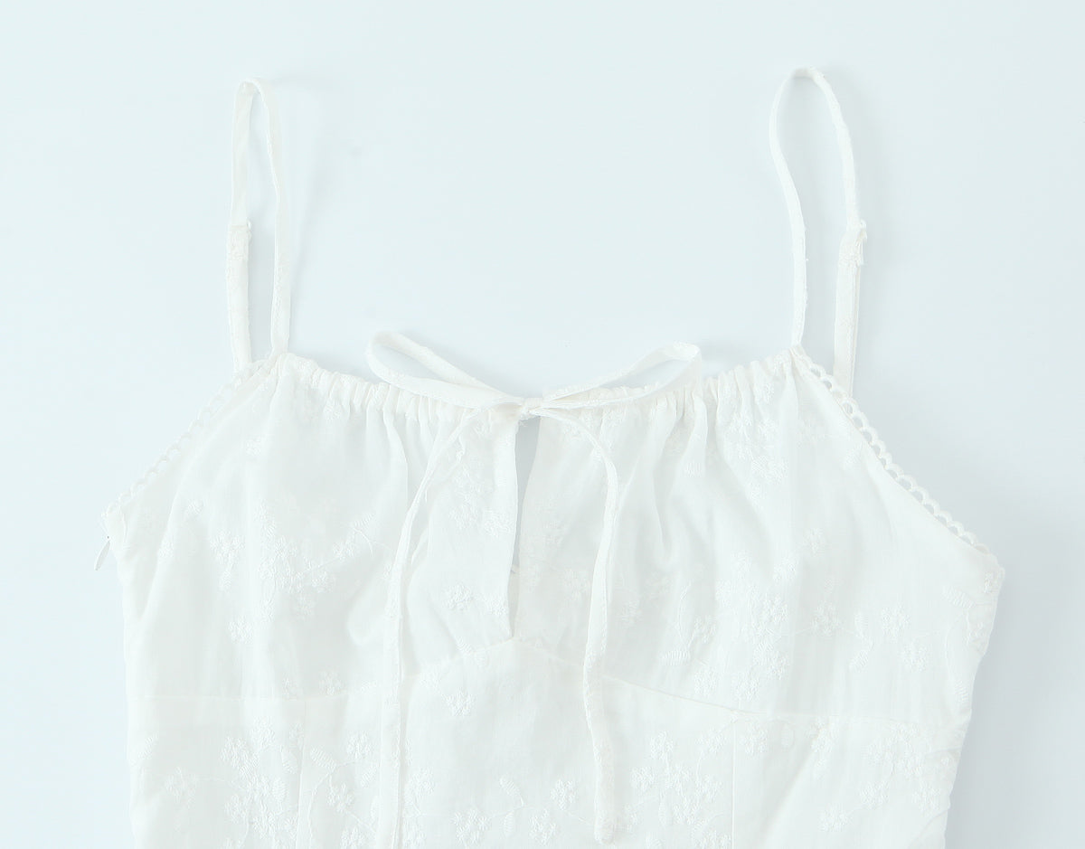 French Retro Square Collar Sexy Embroidery Suspender Sexy Stitching Lace Dress by Ragazza