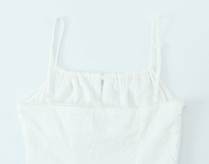 French Retro Square Collar Sexy Embroidery Suspender Sexy Stitching Lace Dress by Ragazza