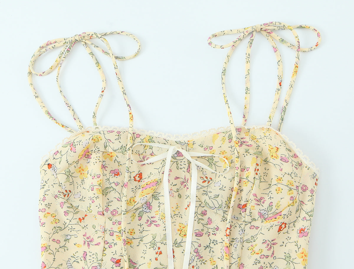Women Sexy Backless Hip Women Bow Floral Strap Dress by Ragazza