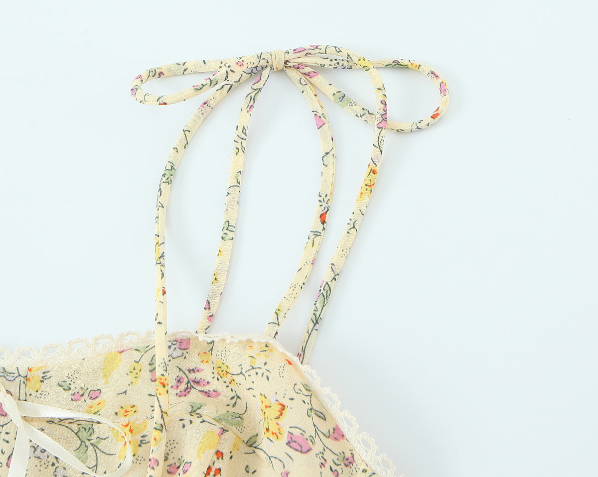 Women Sexy Backless Hip Women Bow Floral Strap Dress by Ragazza