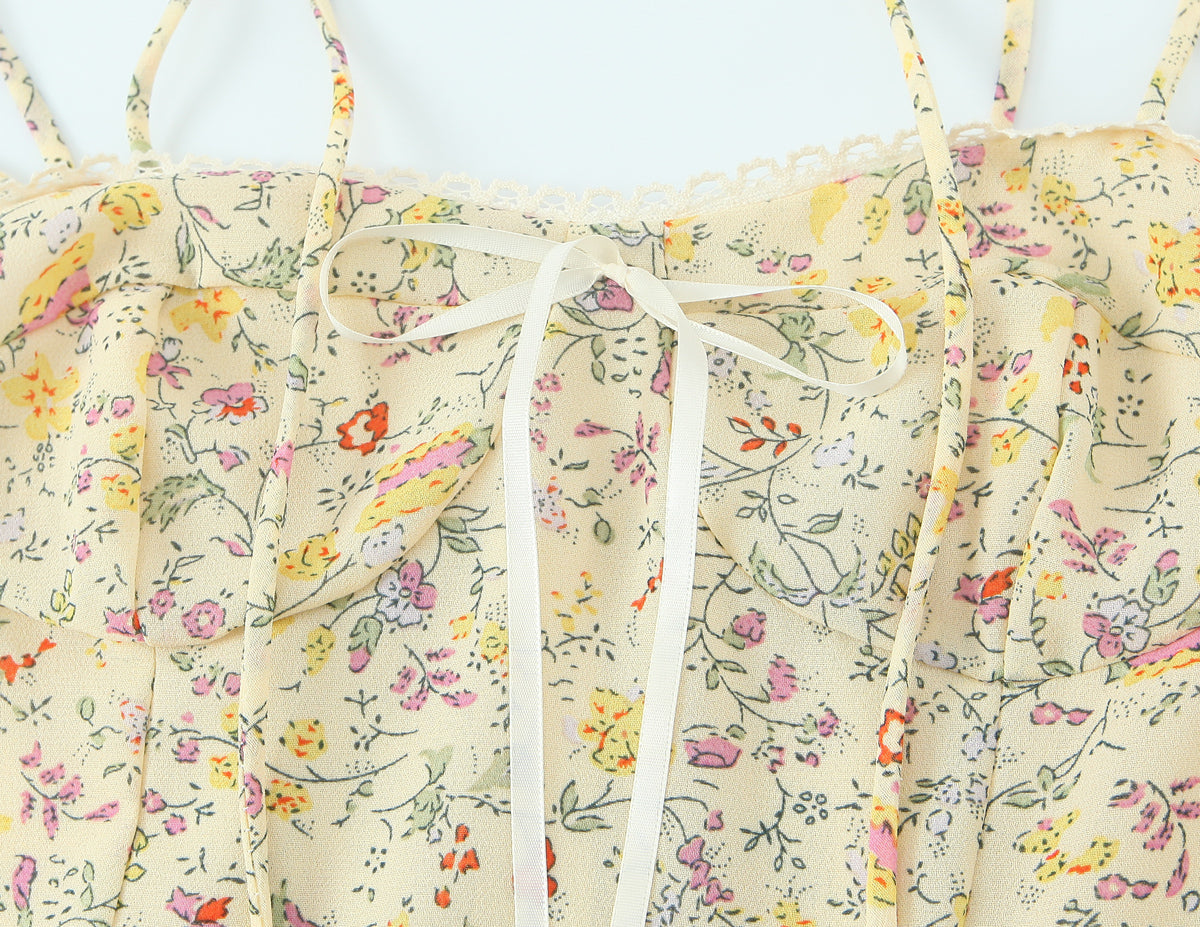 Women Sexy Backless Hip Women Bow Floral Strap Dress by Ragazza