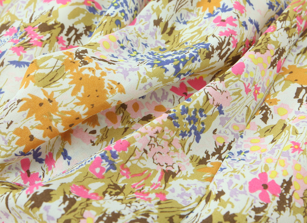 Summer Psychedelic Small Floral Print Square Collar Backless Lace up Long Sleeve Dress  DestGlow