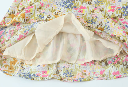 Summer Psychedelic Small Floral Print Square Collar Backless Lace up Long Sleeve Dress  DestGlow