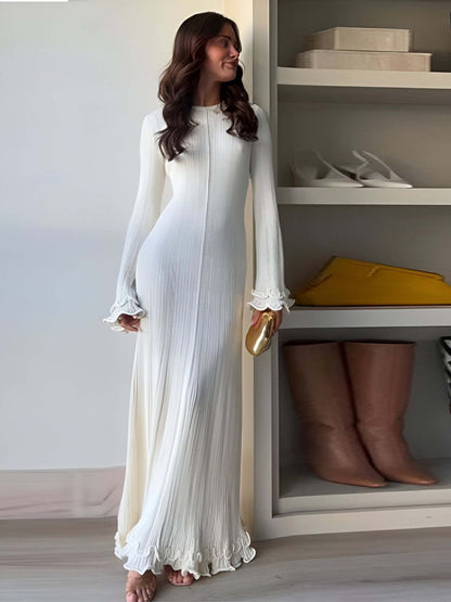 Women Clothing at Pleated Wavy Side Backless Lace up Long Sleeve Dress by Ragazza