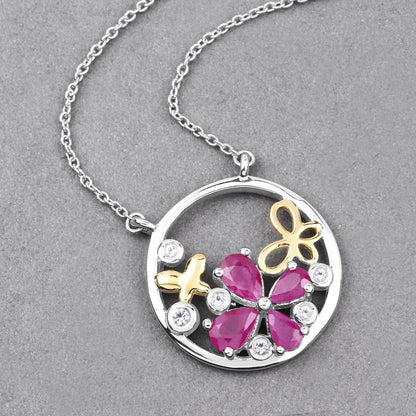 1.47 Carat Genuine Ruby and White Topaz .925 Sterling Silver Pendant by Bids.com