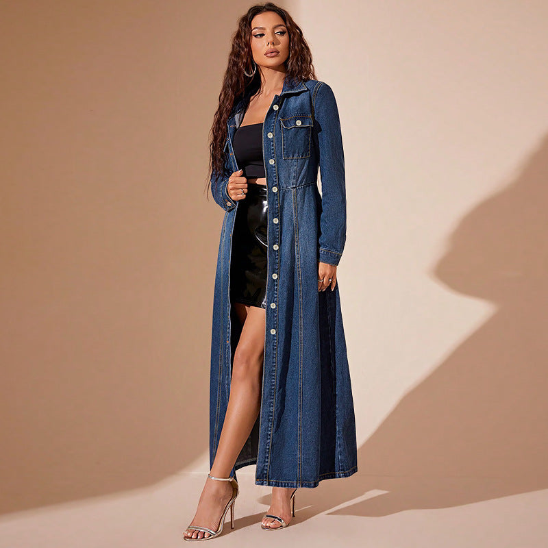 Women Clothing Denim Button Cardigan Coat Dress by Ragazza
