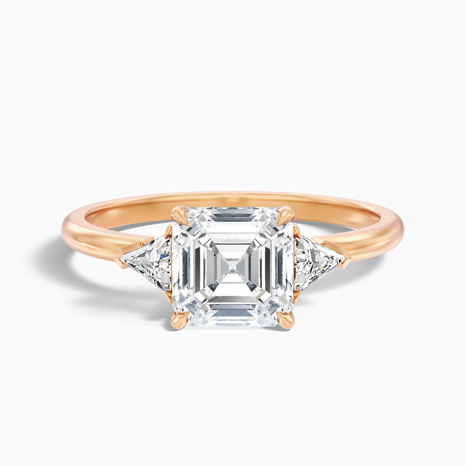 Kora 3.5 Carat Three Stone Asscher With Trillion Side Stones Moissanite Diamond Ring in 14k Yellow Gold