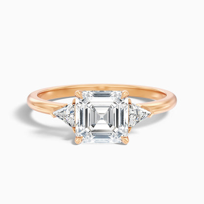 Gigi 3.5 Carat Three Stone Asscher With Triangle Side Stones Lab Grown Diamond Ring in 925 Sterling Silver