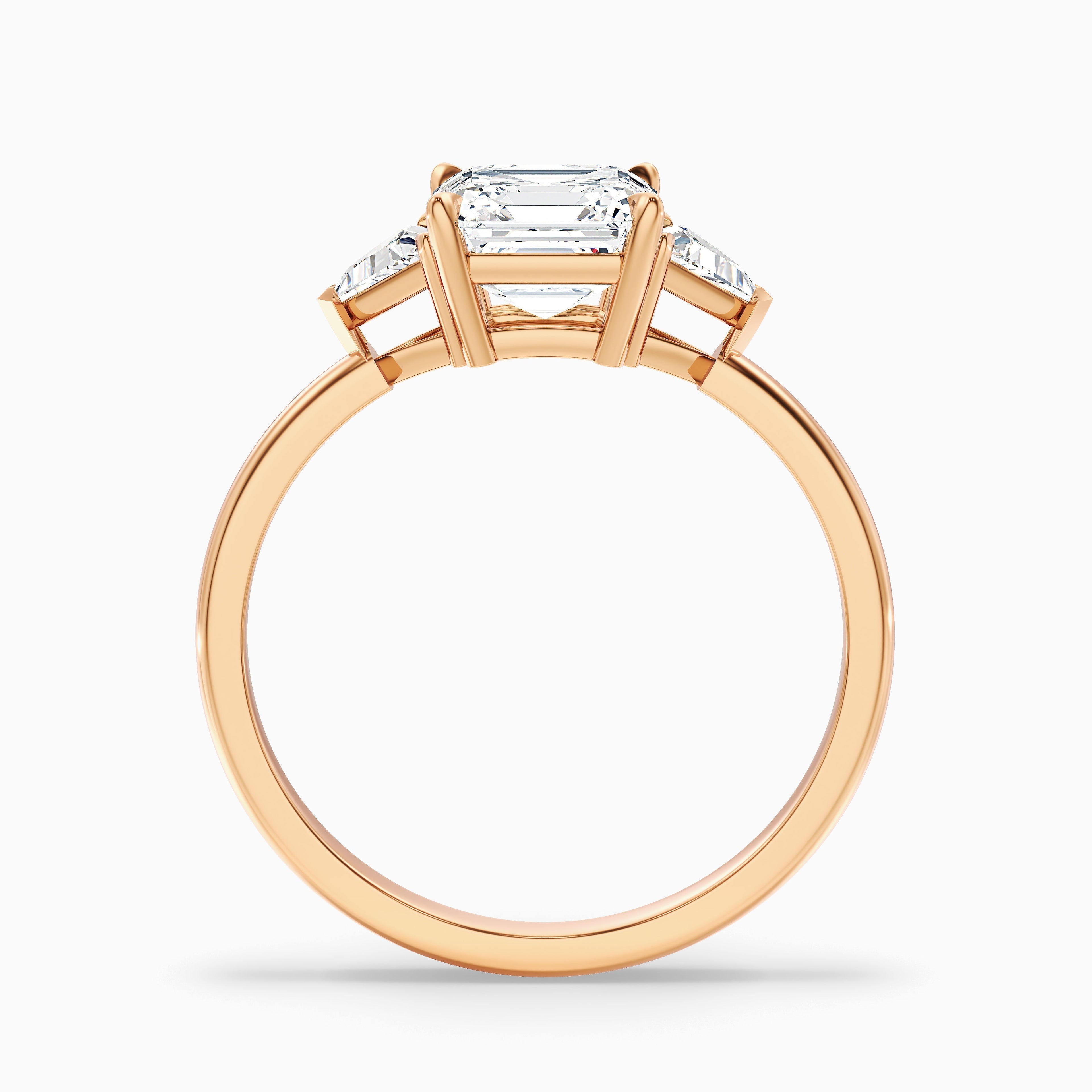 Gigi 4 Carat Three Stone Asscher With Triangle Side Stones Lab Grown Diamond Ring in 925 Sterling Silver