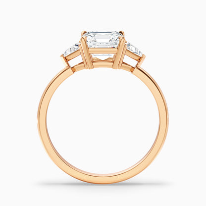 Kora 1.5 Carat Three Stone Asscher With Trillion Side Stones Moissanite Diamond Ring in 10k Rose Gold