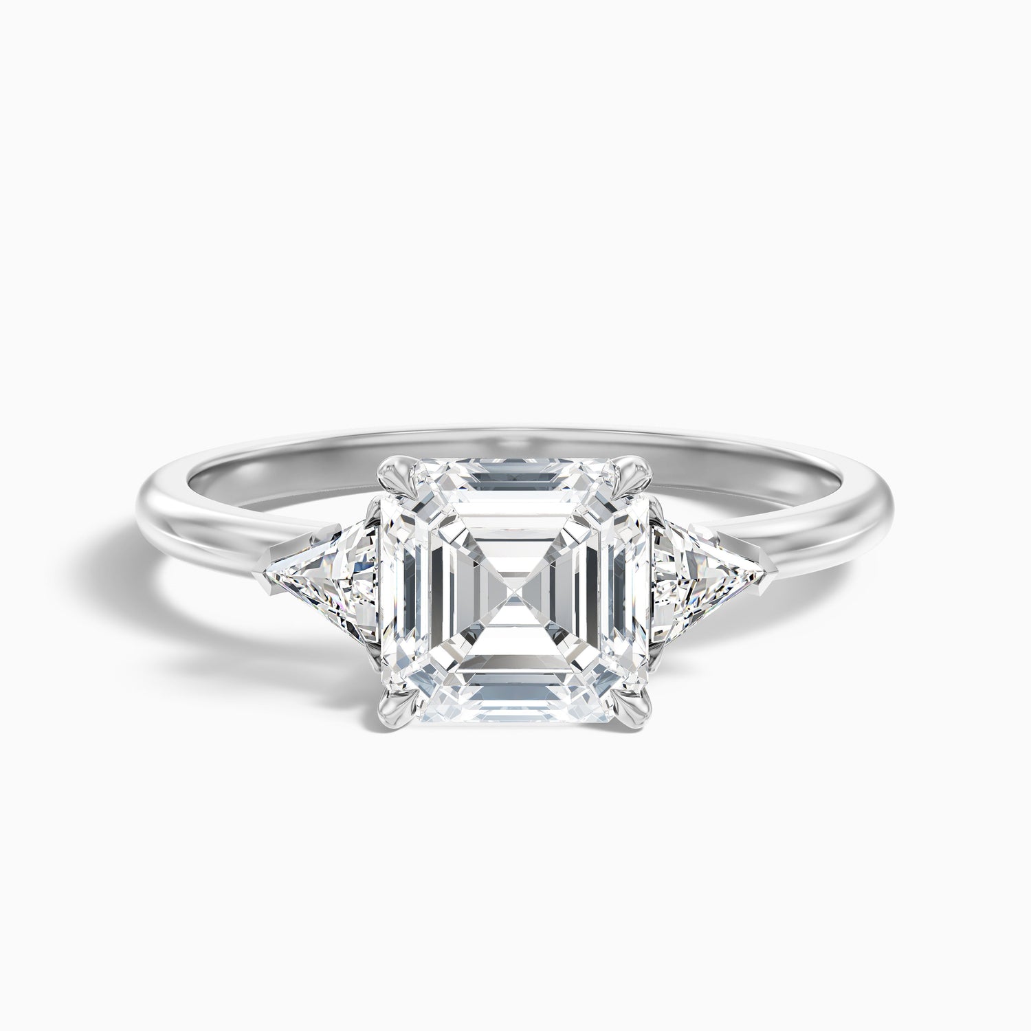 Kora 4.5 Carat Three Stone Asscher With Trillion Side Stones Moissanite Diamond Ring in 925 Sterling Silver
