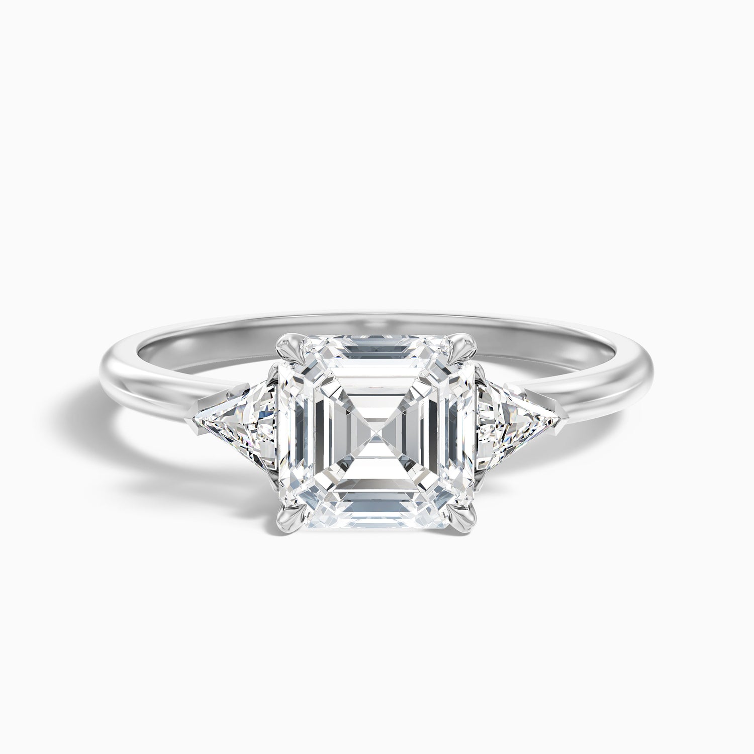 Gigi 4 Carat Three Stone Asscher With Triangle Side Stones Lab Grown Diamond Ring in 18k Yellow Gold