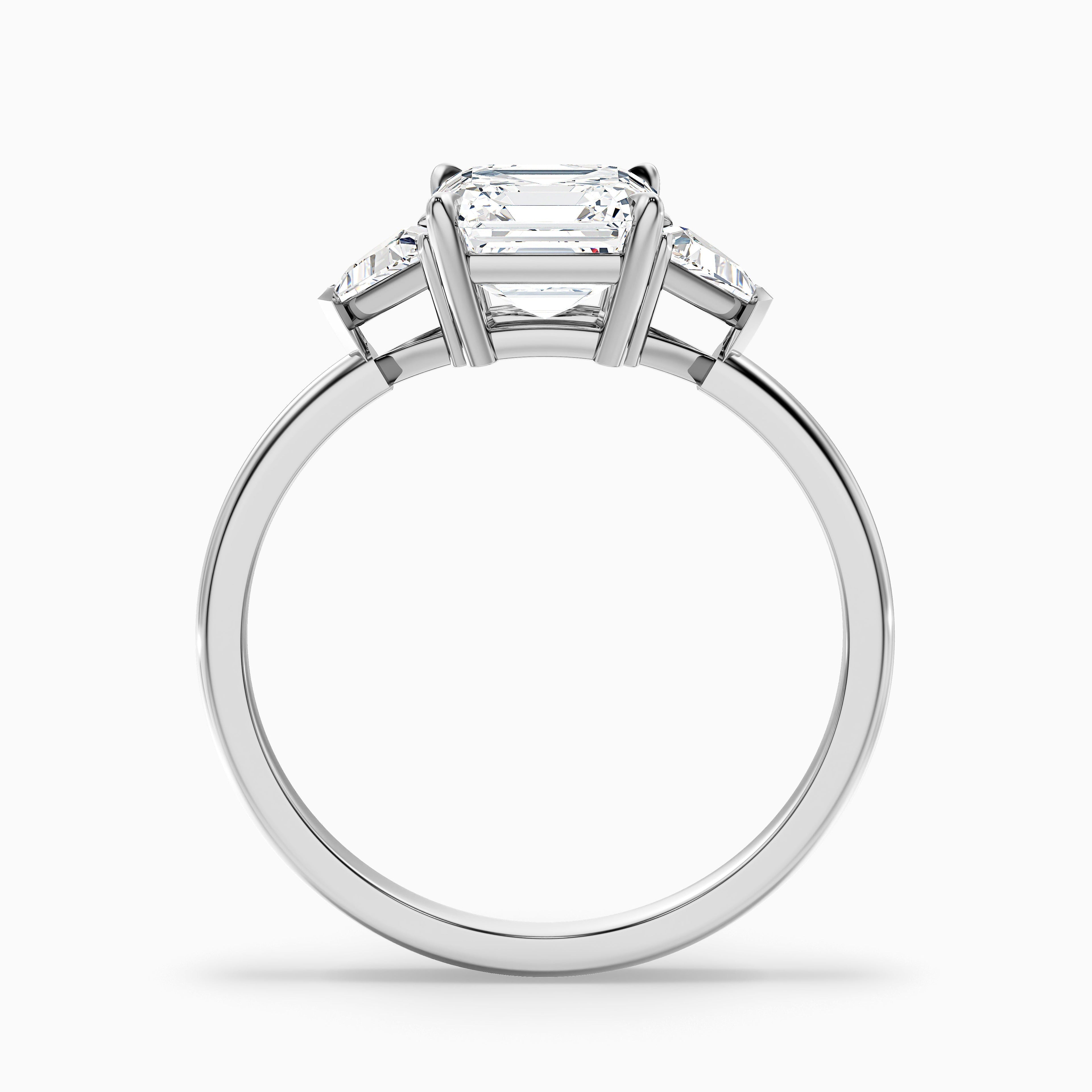 Gigi 5 Carat Three Stone Asscher With Triangle Side Stones Lab Grown Diamond Ring in 14k White Gold