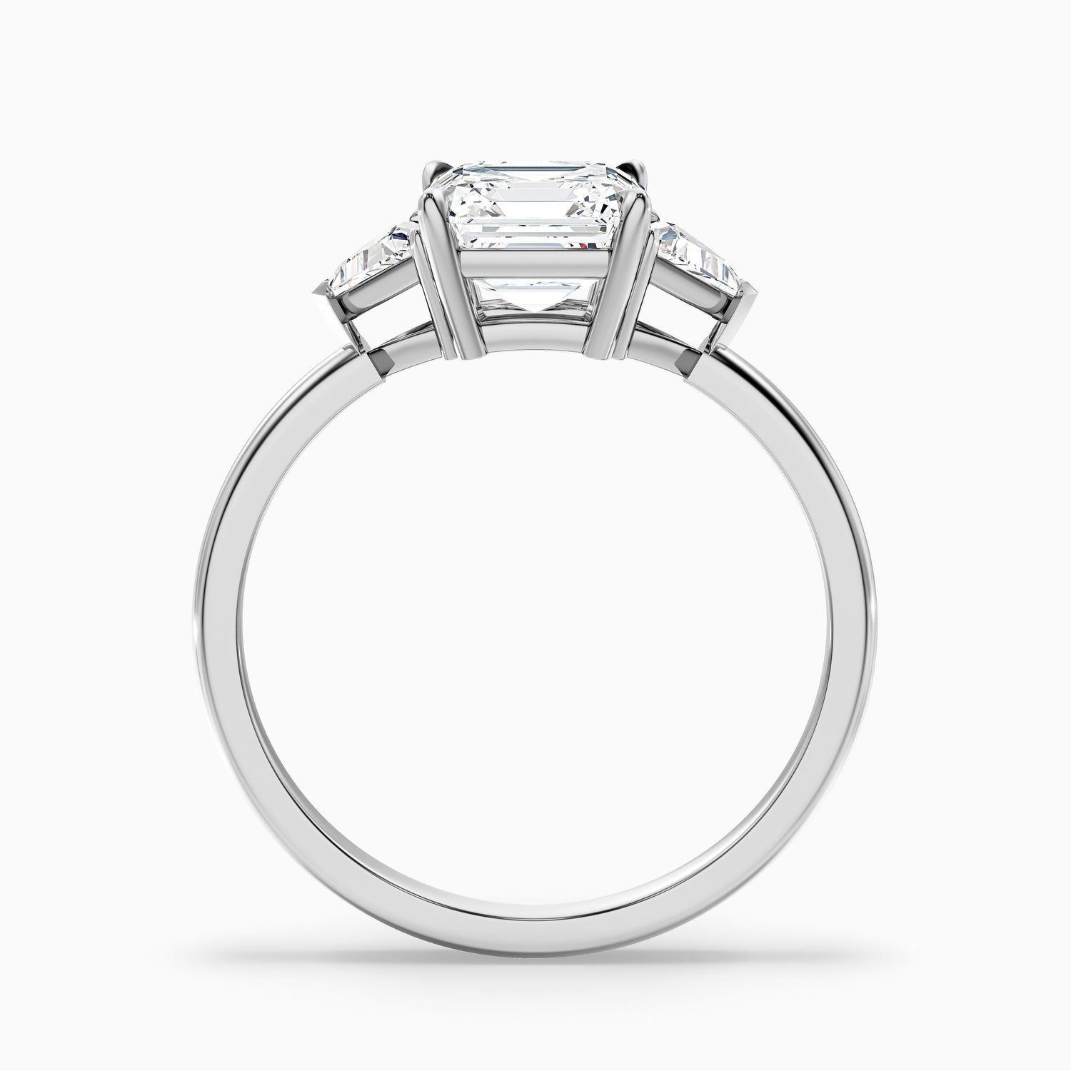 Kora 1 Carat Three Stone Asscher With Trillion Side Stones Moissanite Diamond Ring in 925 Sterling Silver