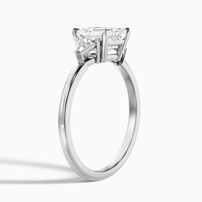 Kora 2 Carat Three Stone Asscher With Trillion Side Stones Moissanite Diamond Ring in 10k Yellow Gold