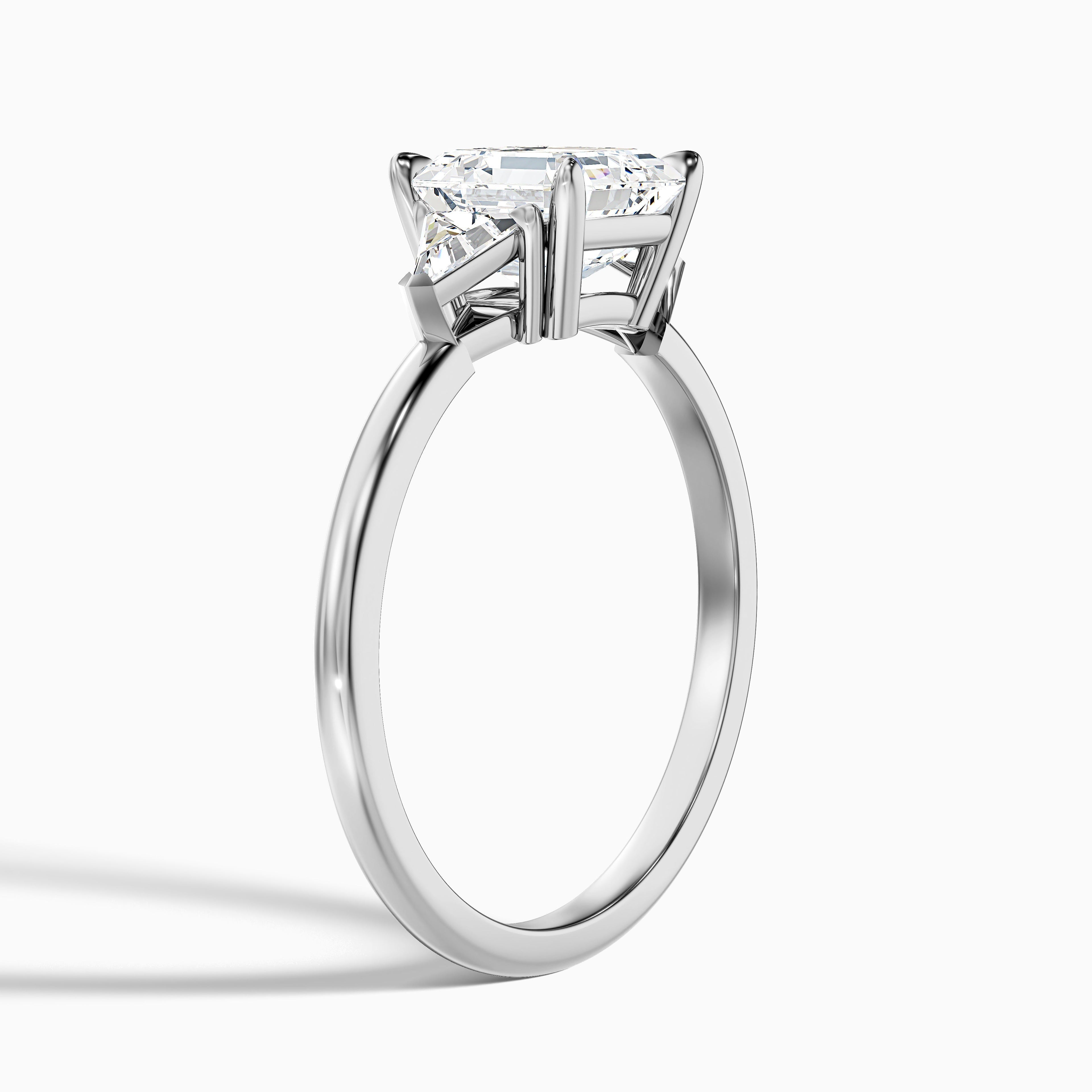 Gigi 3 Carat Three Stone Asscher With Triangle Side Stones Lab Grown Diamond Ring in 925 Sterling Silver