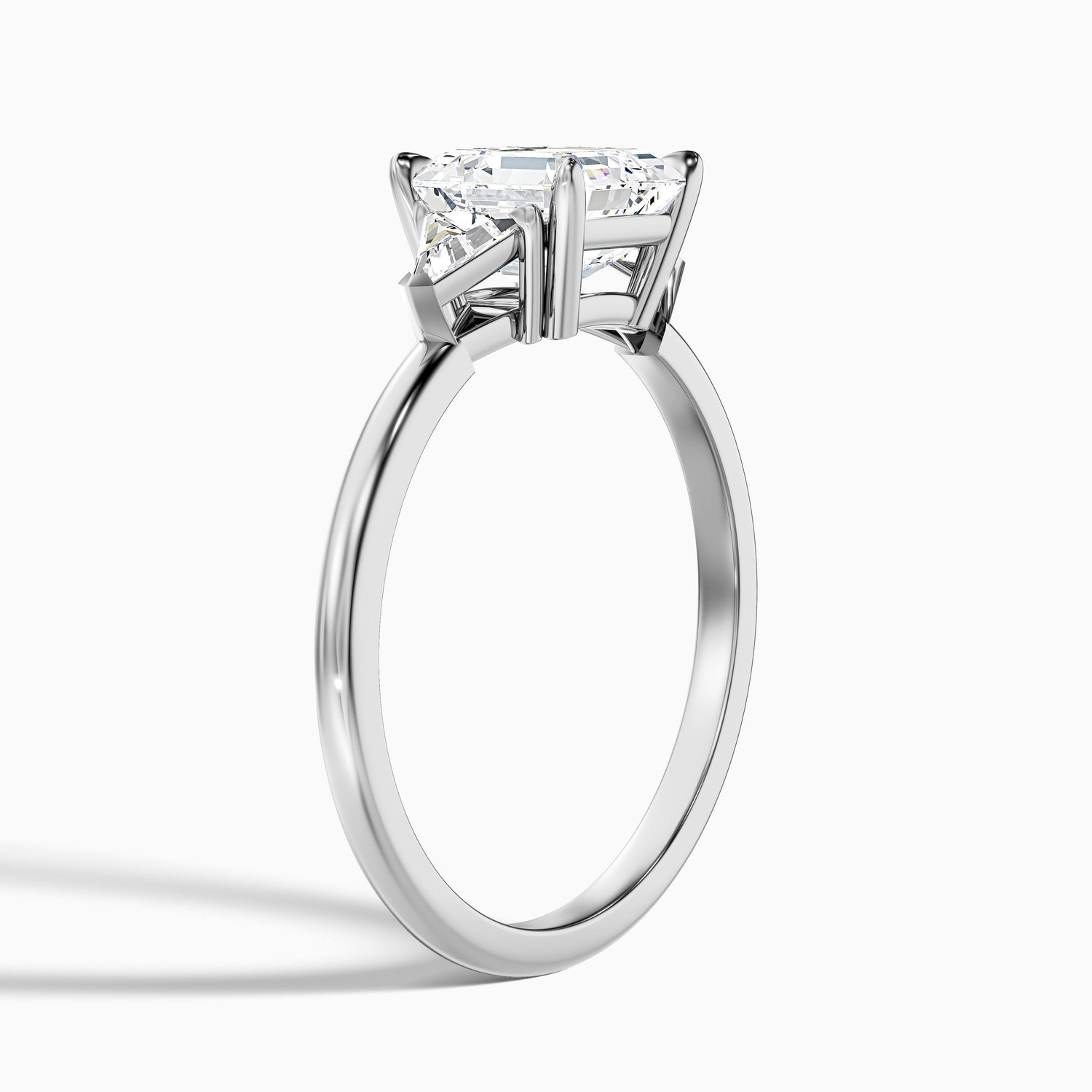 Kora 2 Carat Three Stone Asscher With Trillion Side Stones Moissanite Diamond Ring in 10k Rose Gold
