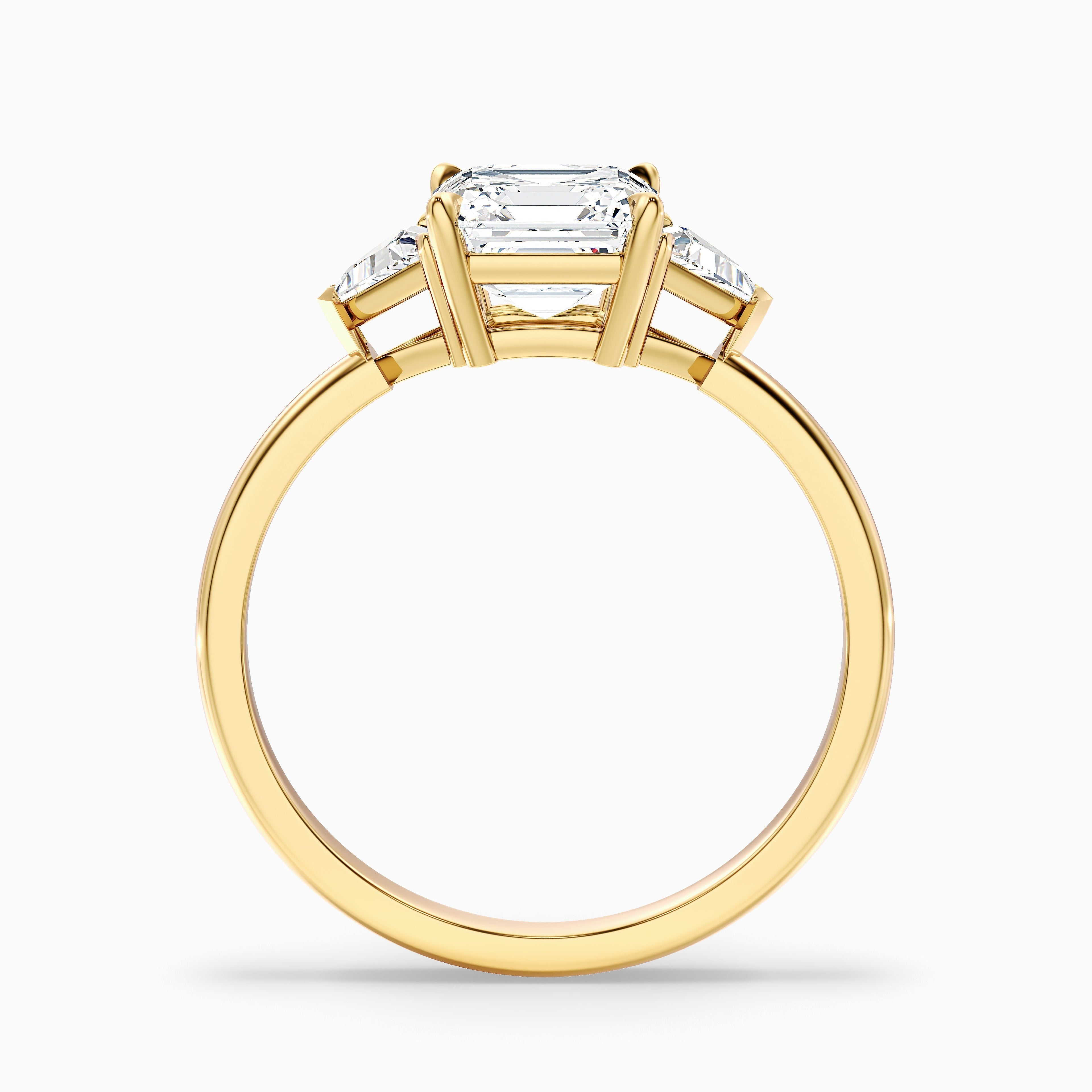 Kora 3 Carat Three Stone Asscher With Trillion Side Stones Moissanite Diamond Ring in 925 Sterling Silver
