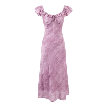 Summer Elegance Tie Dyed Jacquard Lotus Leaf Collar Slim Slimming Maxi Dress Women by Ragazza