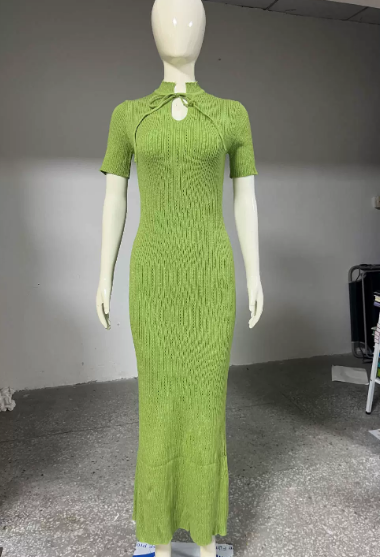 Summer Women Candy Color Slim Fit Dress Women Summer round Neck Short Sleeves Knitted Long Sweater Dress by Ragazza