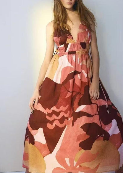Rayon Printed Tassel Beads Bohemian Sling Dress Summer Sexy Backless Midi Dress by Ragazza