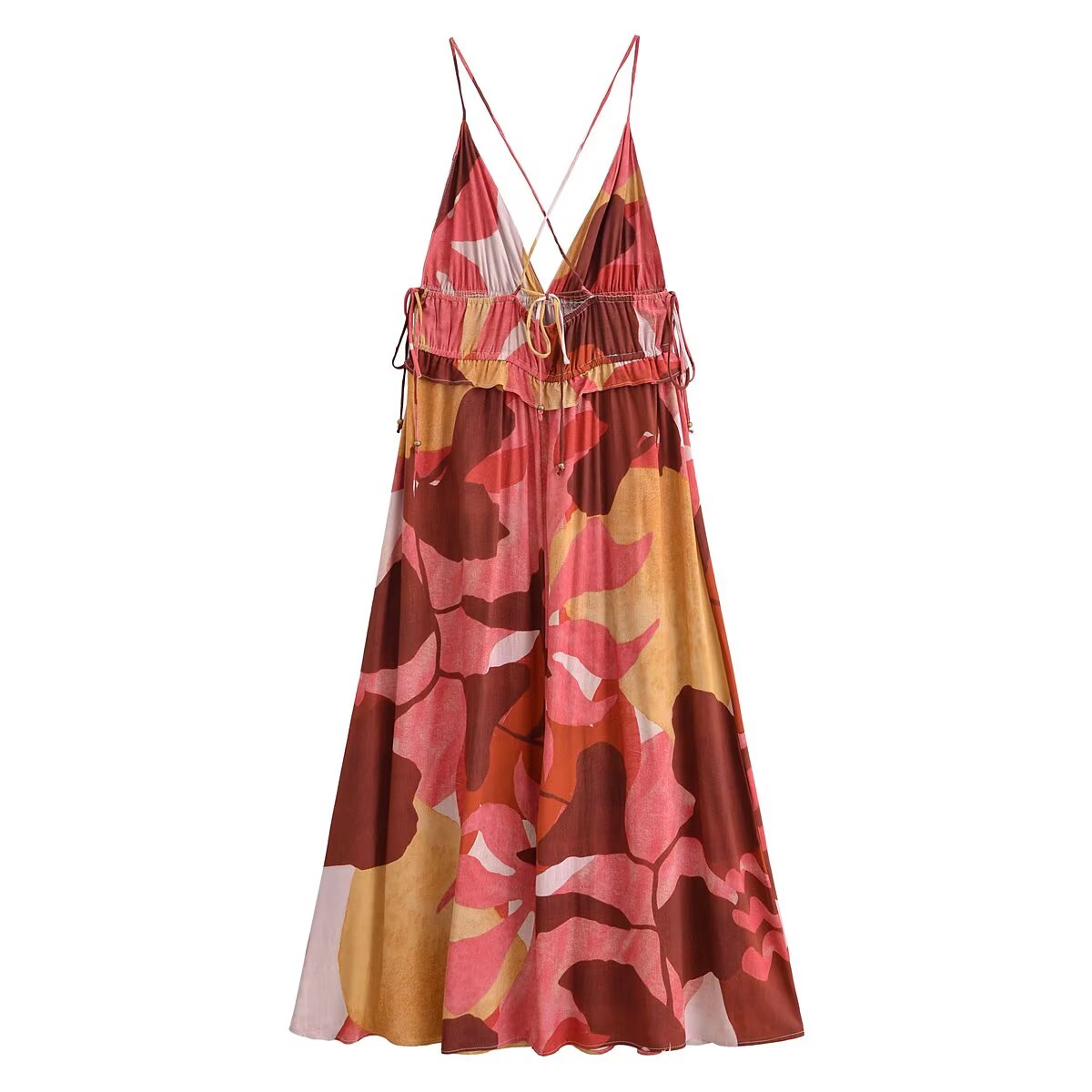 Rayon Printed Tassel Beads Bohemian Sling Dress Summer Sexy Backless Midi Dress by Ragazza