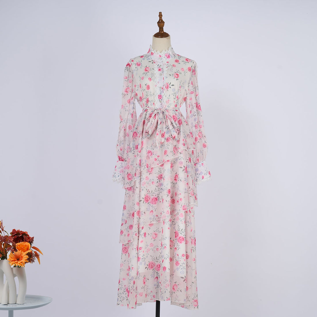 Women Spring And Autumn Long Sleeve Printed Buttons Of The Belt Dress by Ragazza