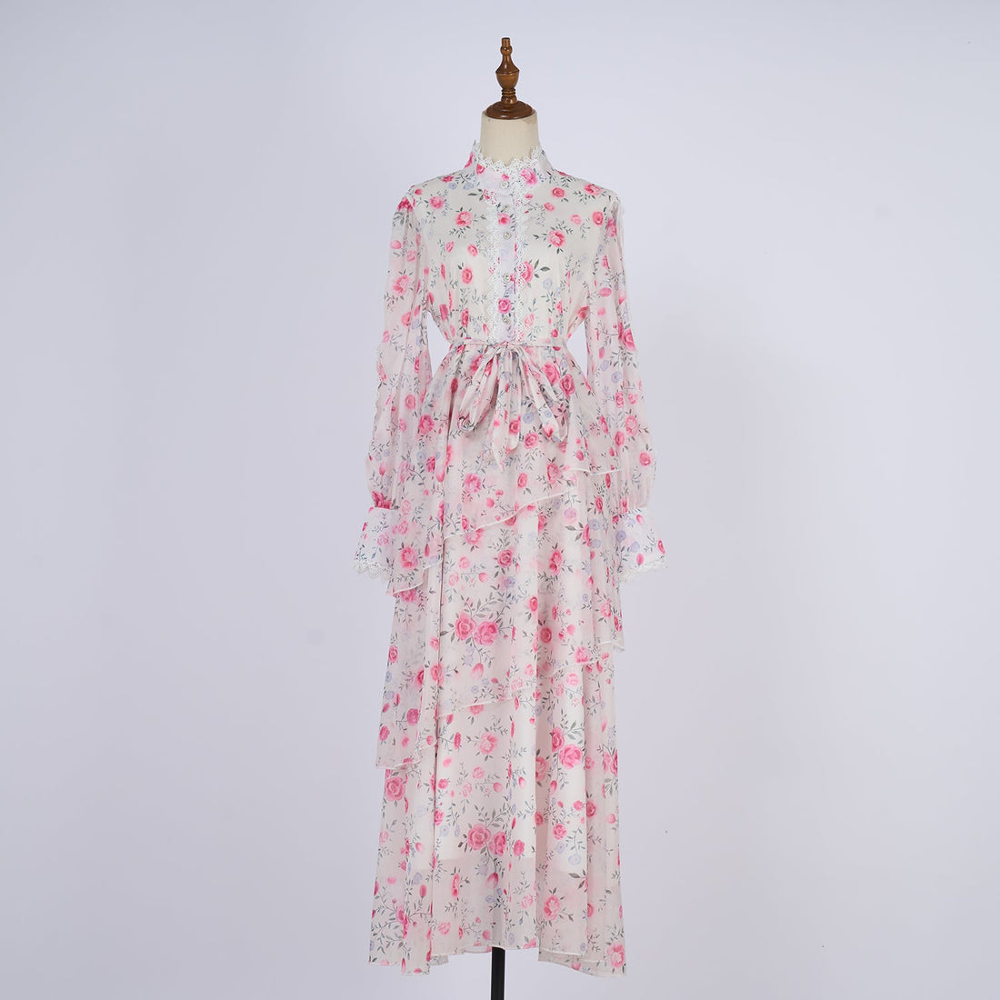 Women Spring And Autumn Long Sleeve Printed Buttons Of The Belt Dress by Ragazza