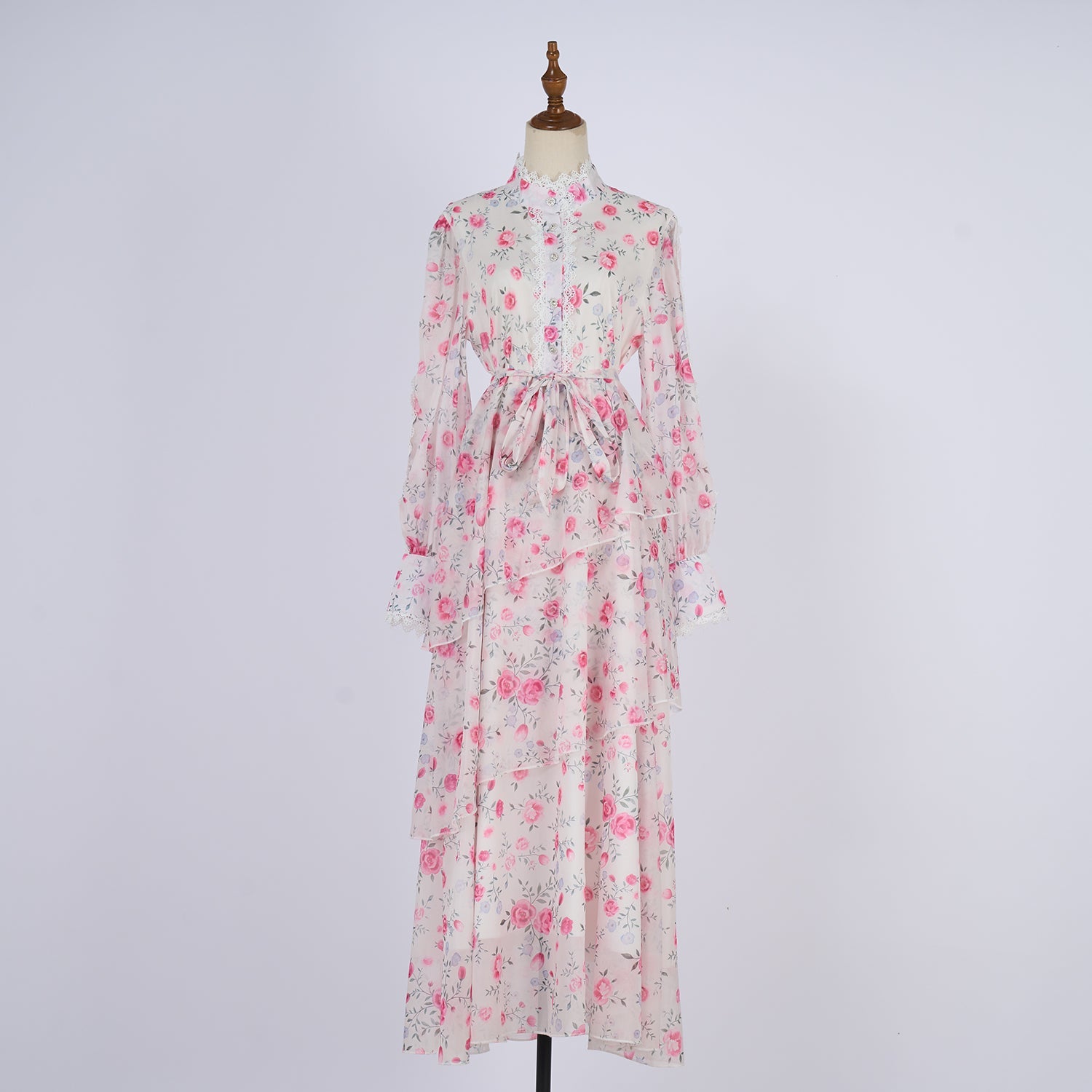 Women Spring And Autumn Long Sleeve Printed Buttons Of The Belt Dress by Ragazza
