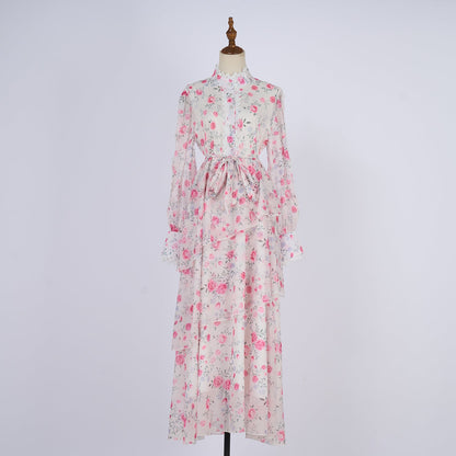 Women Spring And Autumn Long Sleeve Printed Buttons Of The Belt Dress by Ragazza