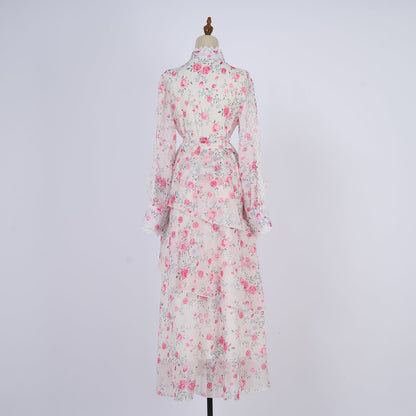 Women Spring And Autumn Long Sleeve Printed Buttons Of The Belt Dress by Ragazza